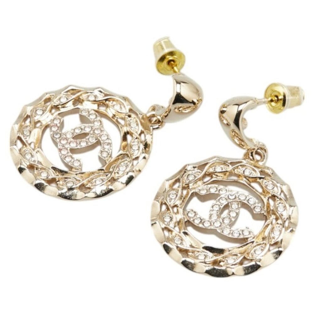 #44a - CHANEL Coco Mark Rhinestone Earrings Silver - Picture 4 of 15